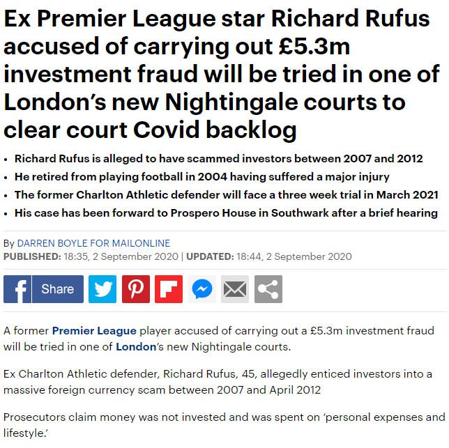 There seems to be a proliferation of these types of frauds involving sport  @JackPittBrooke  @david_conn  @nicolatallantsw  @MiloPete - Money Laundering (Source of  Drugs, Financial Scams/Investment schemes/Trafficking/Capital Flight)- Layered through property developers..