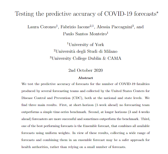 Alessia_metrics's tweet photo. 📢Can we compare the #COVID19 forecasts of deaths?
With .@LCoroneo, Fabrizio Iacone, and .@SantosMonteiroP , we show how it is possible.
Our working paper👇:
https://t.co/CfNut5t5Ao
Our project👇:
https://t.co/7NAeEZP0Id
#Econometrics #EconTwitter #Forecasting #WomenWhoCode https://t.co/4Wu6XkhKVG
