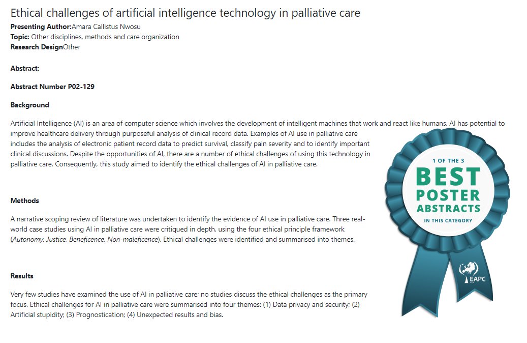 Wonderful to see posters from <a href="/ioelc/">IOELC</a> members winning prizes. Congratulations to <a href="/amaranwosu/">Amara Nwosu - Palliative Care & Technology</a> and team. #eapc #hpm #hapc (2/2)
