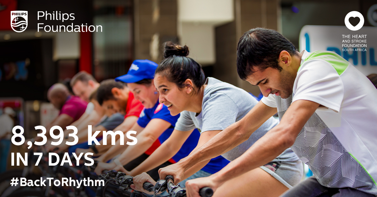 PhilipsSAfrica's tweet photo. Last year, supported by the enthusiastic participation of over 2,000 residents across Cape Town & Johannesburg, 8393 kms were achieved in a week-long stationary biking challenge as part of #BacktoRhythm.
Are you ready for our 2020 challenge?
#BackToRhythm #WorktheBeat https://t.co/yDkVSYqrA9
