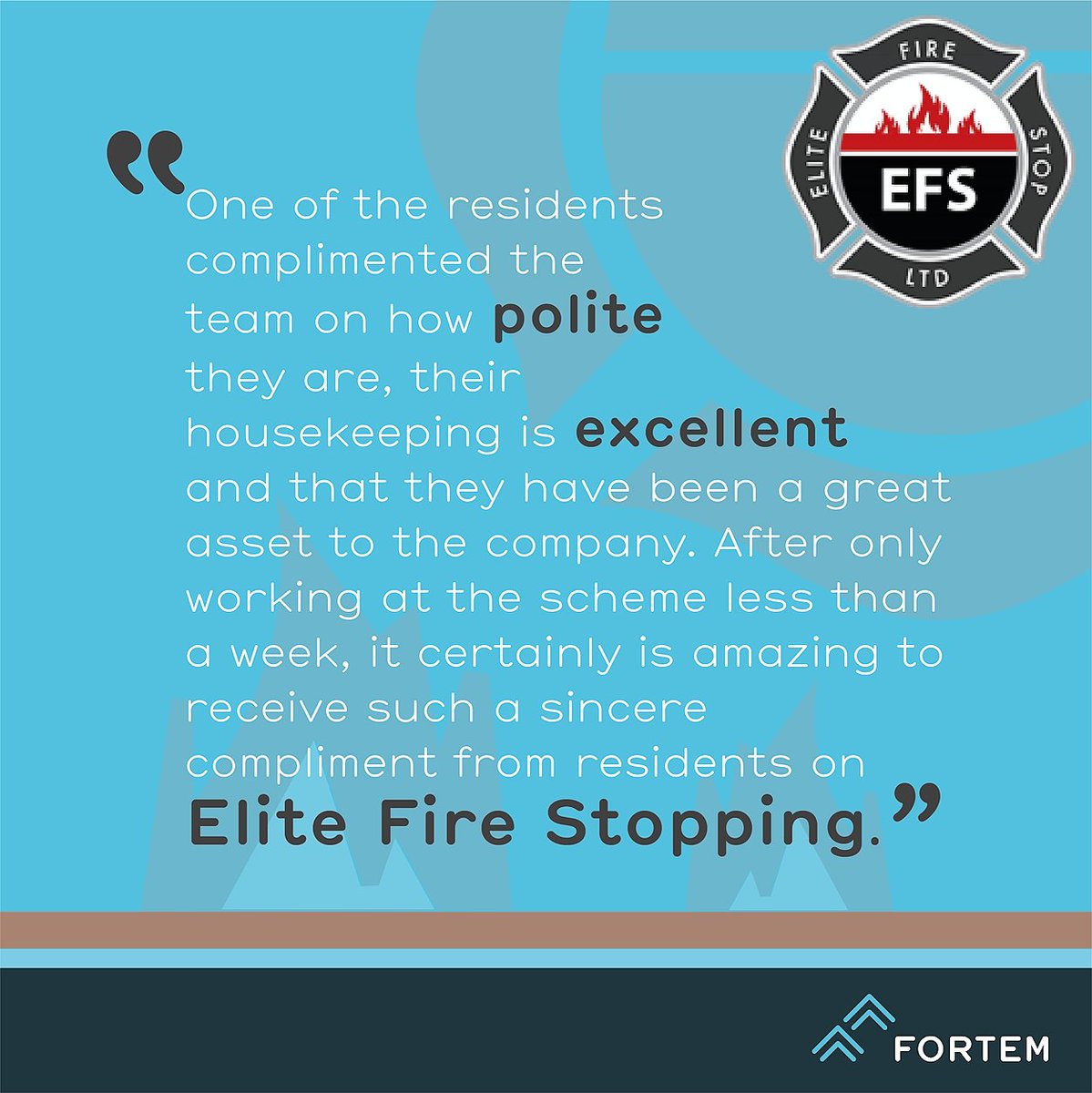 FortemSolutions's tweet photo. We’re excited to mark #NationalCustomerService week with a compliment for Elite Fire Stopping, a valued subcontractor on our @JJHousingTrust contract #WorkingInPartnership https://t.co/oTRnRG9tNo