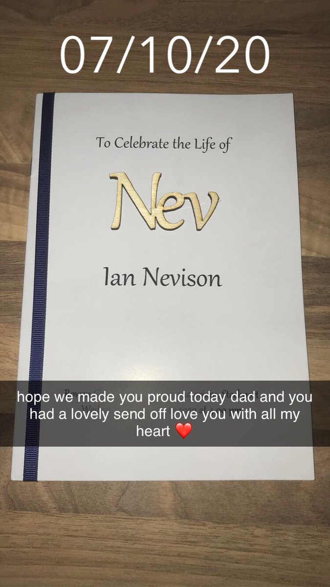 Thank you too everyone that came too pay there respect too my hero of a dad yesterday he was loved by so many and had a lovely send off ❤️ <a href="/Nev150n/">Nev</a>