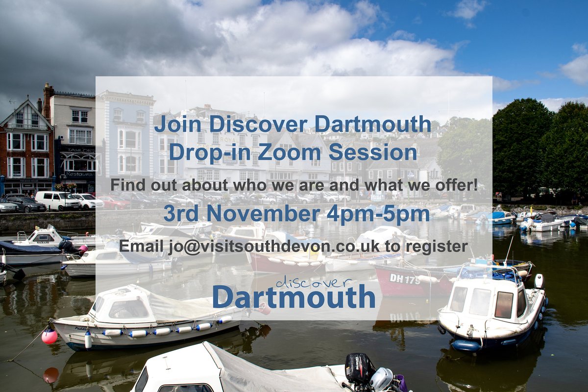 Visit South Devon Biz (@sdevonbiz) on Twitter photo Are you a #Dartmouth
tourism business looking for help with promotion?
<a href="/discoverdart/">Discover Dartmouth</a> can help!
Find out about us in our upcoming drop-in Zoom session.
We'll have some special offers too!
Email jo@visitsouthdevon.co.uk to register.
<a href="/Dartmouth_TC/">Dartmouth Town Council</a> <a href="/Dartmouth400M/">Dartmouth Mayflower 400</a> <a href="/dartbizclub/">Dartmouth Biz Club</a> Are you a #Dartmouth
tourism business looking for help with promotion?
<a href="/discoverdart/">Discover Dartmouth</a> can help!
Find out about us in our upcoming drop-in Zoom session.
We'll have some special offers too!
Email jo@visitsouthdevon.co.uk to register.
<a href="/Dartmouth_TC/">Dartmouth Town Council</a> <a href="/Dartmouth400M/">Dartmouth Mayflower 400</a> <a href="/dartbizclub/">Dartmouth Biz Club</a>
