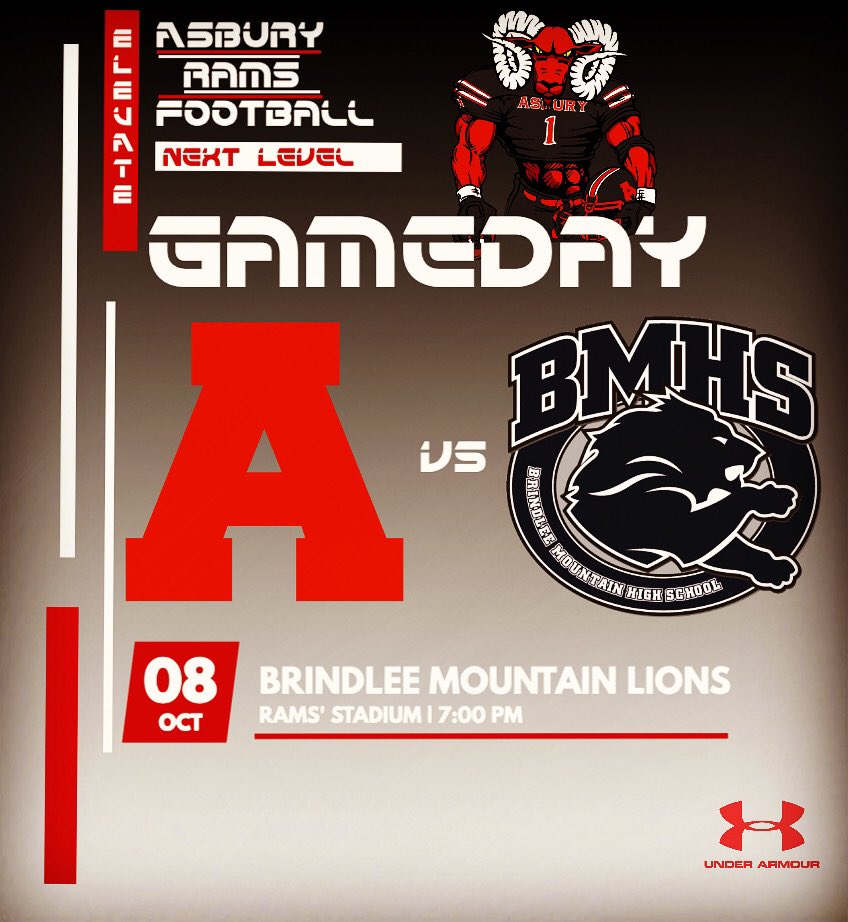 WAKE UP!! It’s Gameday, #RamNation!! Hurricane Delta forced the move to #ThursdayNightFootball with your Rams battling the Brindlee Mountain Lions in Rams’ Stadium. Kickoff is slated for 7PM. Show up and Support!! #BeatBrindlee <a href="/AHS_Rams/">Asbury High School</a> <a href="/AsburyHome1/">Asbury@Home</a> <a href="/Asbury_Football/">Asbury Rams Football</a>