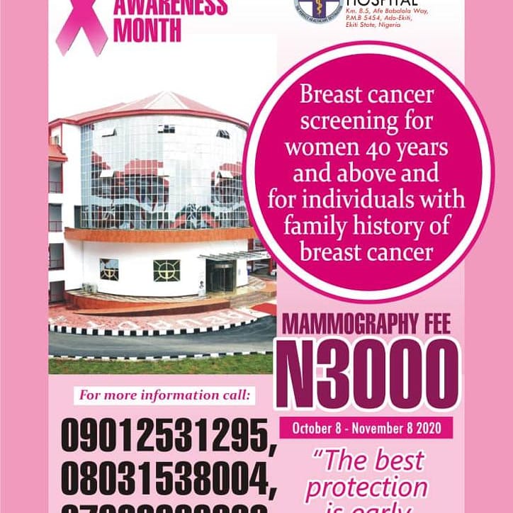 Come for your Breast Screening at ABUAD Multi System Hospital. #breastcancerawareness #healthylifestyle #Mammogram