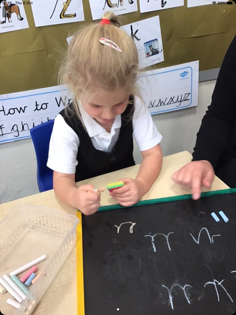 EpsTracie's tweet photo. Writing with chalk is great fun... we are working so hard on our letter formation! #writinginreception #precursive #weloveschool @EPSElton https://t.co/emPC9shmOb