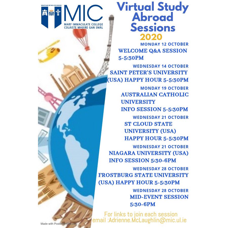 This year we are going online! 
Interested in travelling while you study? 🌏Looking to study abroad? ✈️  Well here is your starting point! We will be holding Virtual study abroad sessions online this year 😍. The first session starts 12th October at 5pm read post for details!