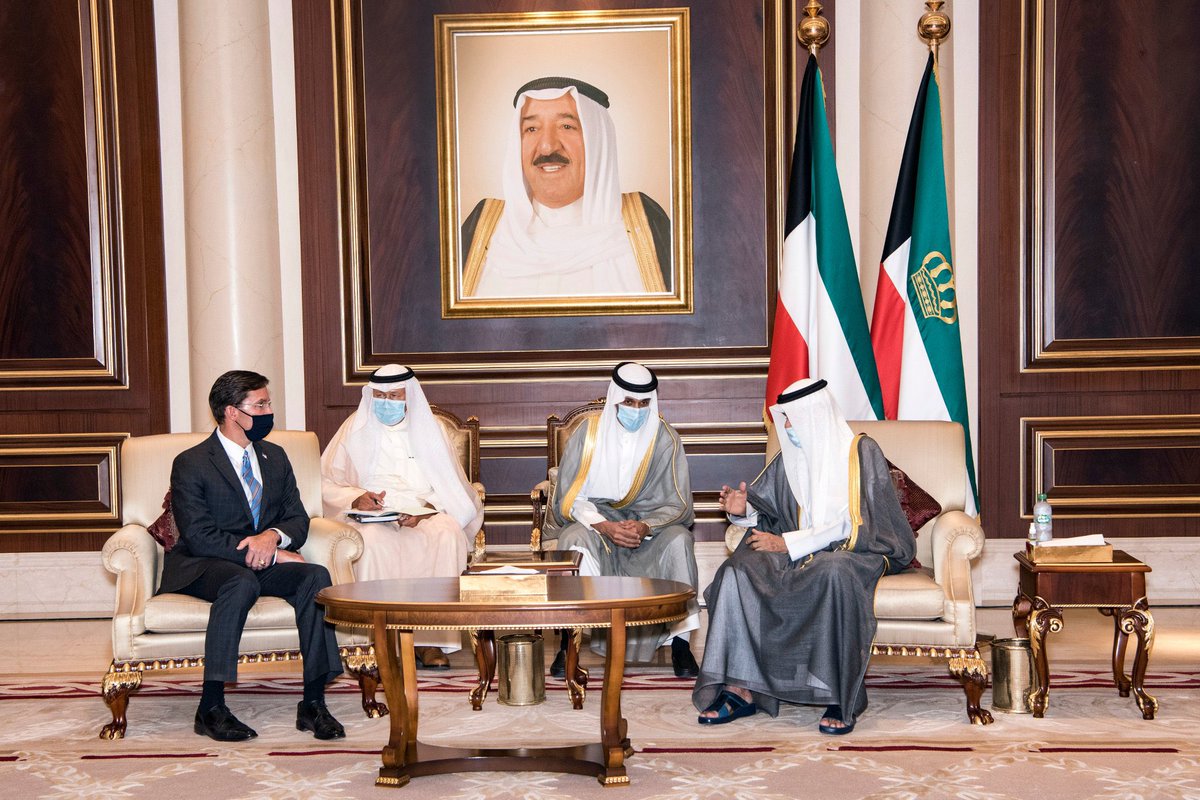 Lisa_Ferdinando's tweet photo. Defense Secretary Dr. Mark T. Esper leads presidential delegation to #Kuwait to meet Emir Nawaf Al-Ahmad al-Sabah, to express condolences on passing of Emir Sabah Al-Ahmad Al-Jaber Al-Sabah. https://t.co/bBepKW83T0