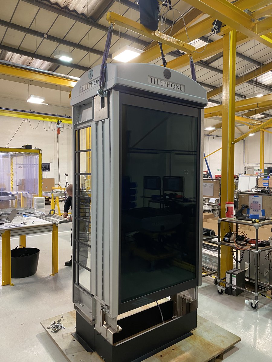 Amscreen's tweet image. New prototype build at our assembly plant of latest digital Phonebox shortly ready for launch.  Our #SmartSuite harnesses data to react quickly to real-time changes to increase operational efficiencies across the network #DOOH #IoT amscreen.eu/solutions/smar…
