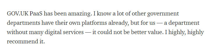 Mention should go to  http://GOV.UK  Platform as a Service too. There's no public performance data but quotes like this from  @armstrongkatya's recent blogpost ( https://medium.com/@katy_77804/re-arranging-the-deckchairs-on-the-titanic-why-the-launch-of-the-new-energy-performance-of-7940d92a1523) underline the compelling need for the secure, scalable infrastructure it offers. 7/11