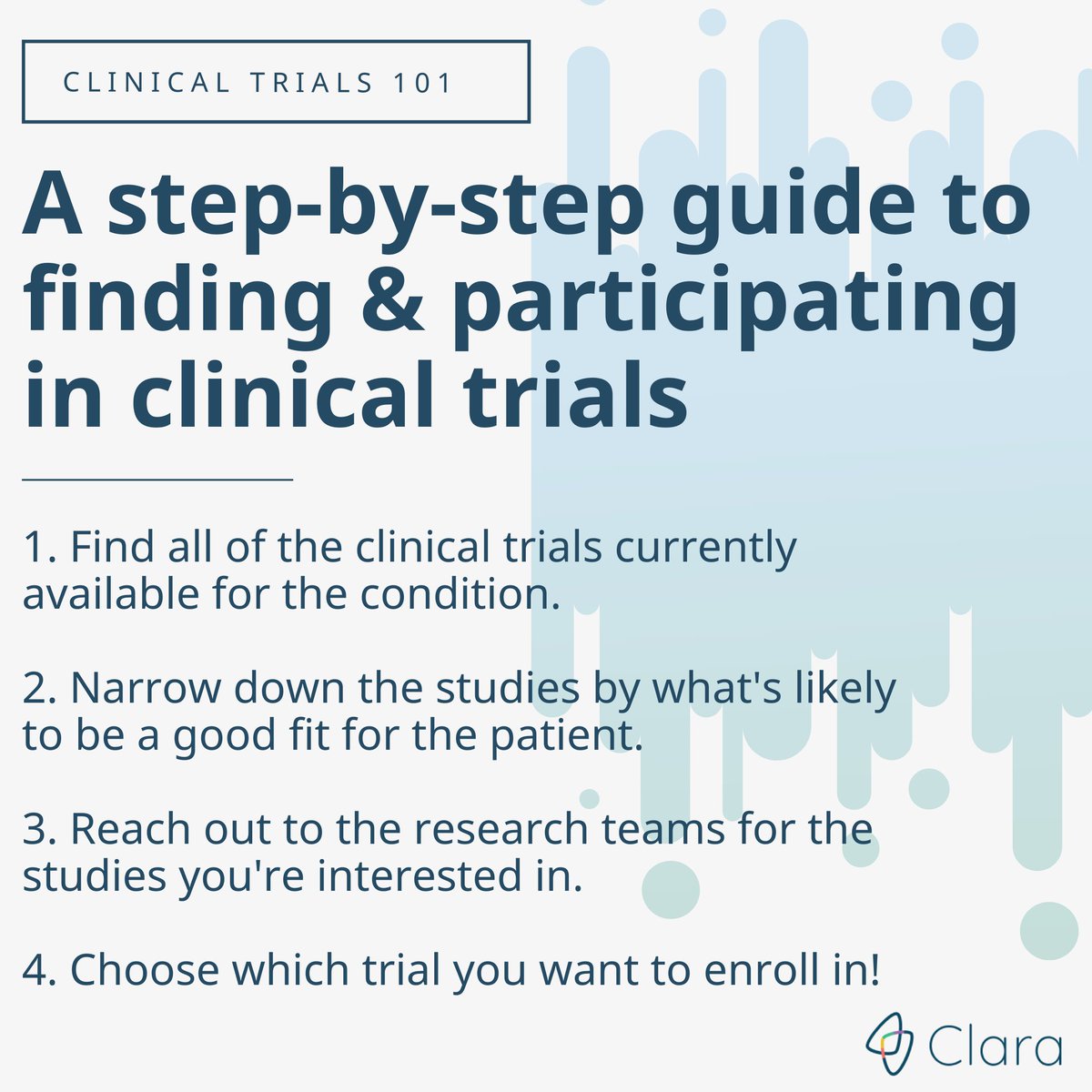 Looking for a step-by-step process for finding and applying to clinical trials, from starting your search, to enrolling in the right one for you or your loved one? You've found it! #clinicaltrials101 #patientshavepower guides.clarahealth.com/how-to-find-an…