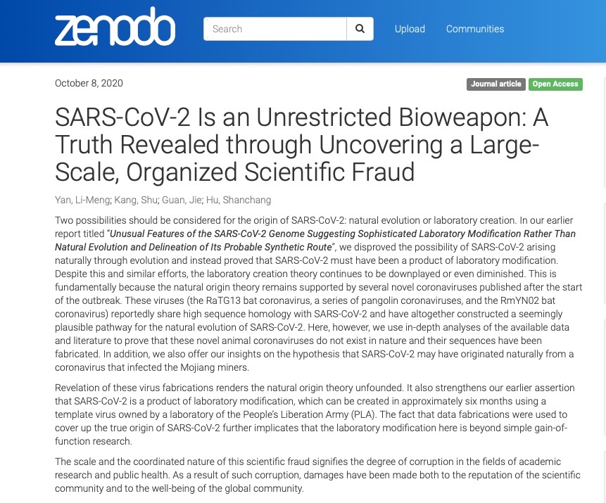 My second scientific report is published in zenodo.

This is the only account in Twitter for Dr. Li-Meng YAN.