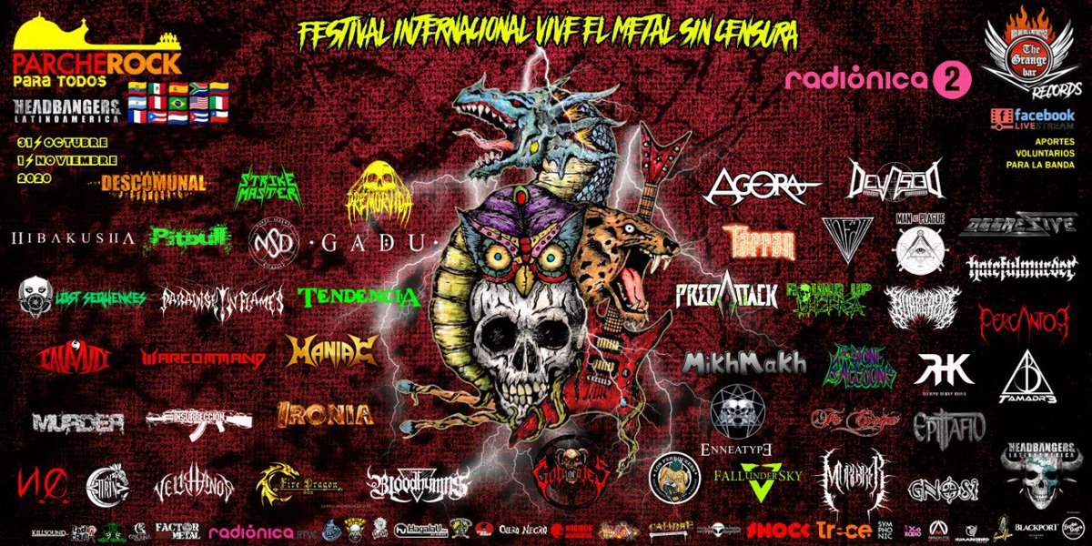 ¡Mírenme el puto cartelote del que hacemos parte!
Festival Internacional #ViveElMetalSinCensura

Obvio con los hermanos <a href="/premorvida/">Premorvida</a> <a href="/GaduBanda/">GADU</a> <a href="/TSR_Punk/">TSR The Stone Raccoons</a> y <a href="/enneatyperock/">Enneatype</a> 👊🏼💥
Obvio con el apoyo de <a href="/thegrangebarbog/">TheGrangeRecords</a> <a href="/ParcheRock/">ParcheRock</a> <a href="/HEADBANGERSLAT/">HEADBANGERS LATINOAMERICA</a>
