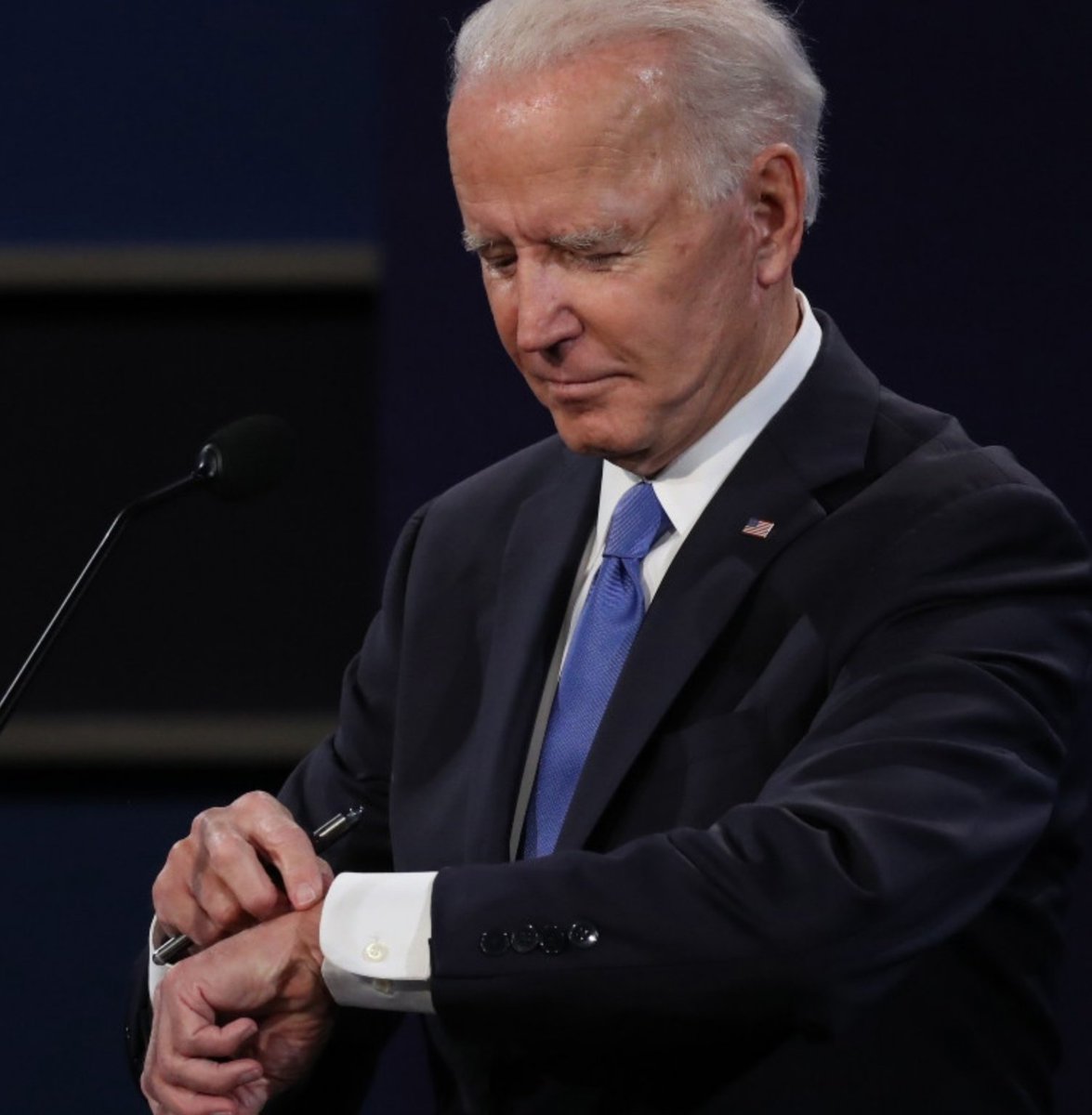 ColonelRETJOHN's tweet photo. Don't ever ever ever look at your watch during a Presidential Debate.  Biden's Team should have tied his arm behind his back (or removed the watch) https://t.co/3oVsiZdXkl