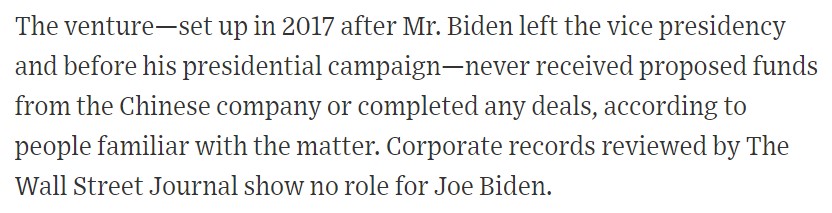 12. WSJ has a new story about these claims that confirms what I laid out in this thread. No deals completed. No role for Joe Biden.