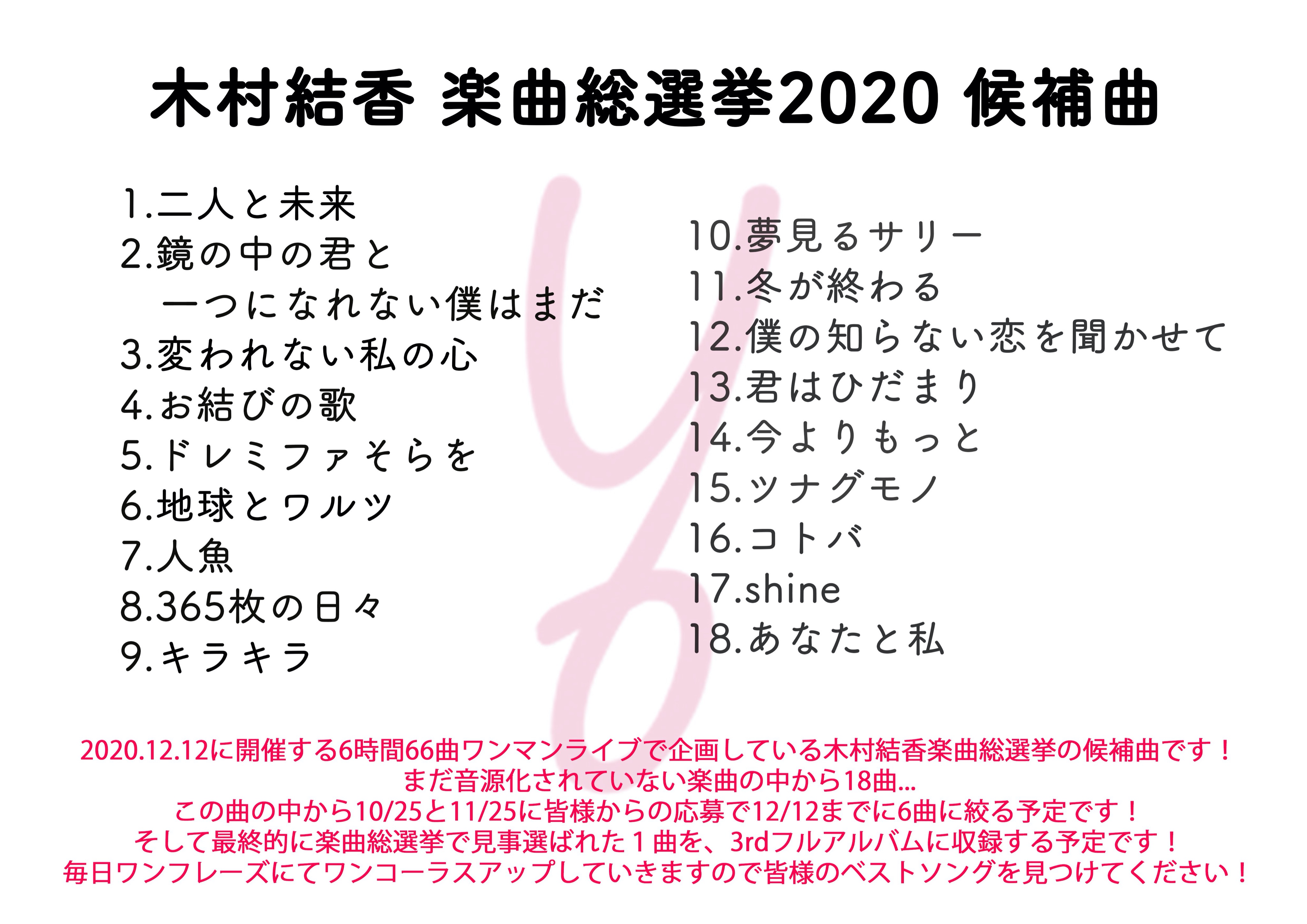 木村結香 楽曲総選挙候補曲18曲 Twitter