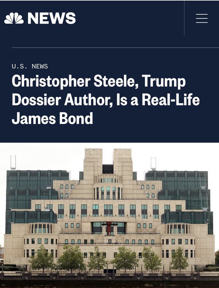  @NBCNewsWhile you may think that “debunking” was an isolated incident,  @NBCNews called the since-confirmed Biden allegations “a baseless conspiracy.”On Steele? Kid you not, NBC had a straight news headline: “Christopher Steele, Trump Dossier Author, Is a Real-Life James Bond”