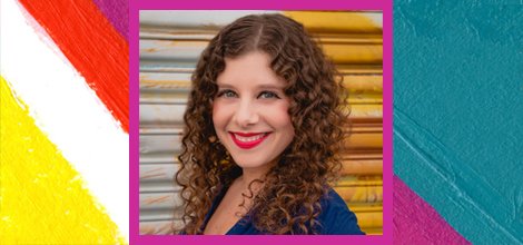 Headshot of Romina Garber over a colorful background