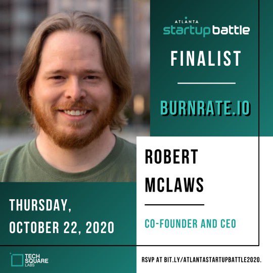 RonyDelgarde's tweet photo. Congratulations to @burnrate_io on winning the 8th #AtlantaStartupBattle pitch competition today. @robertmclaws took home the $100,000 investment prize. @TechSquare #VirtualEvent #VirtualStartupPitch
#Atlanta #StartUp #Entrepreneur #buildingsomethingfromnothing #keephustling https://t.co/LoX1RLNG10