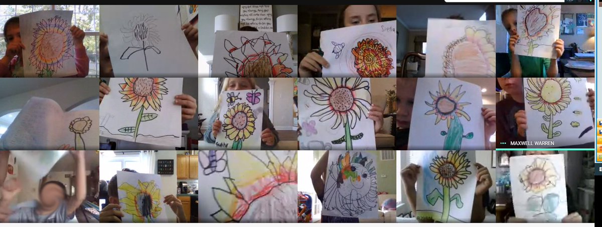 1st grade online art....We are creating sunflowers this week. We are learning how to blend colors! I am so proud of how hard these kids work! <a href="/kfinkART/">RoundHill ART class</a> <a href="/RoundHillES/">Round Hill Elem</a>
