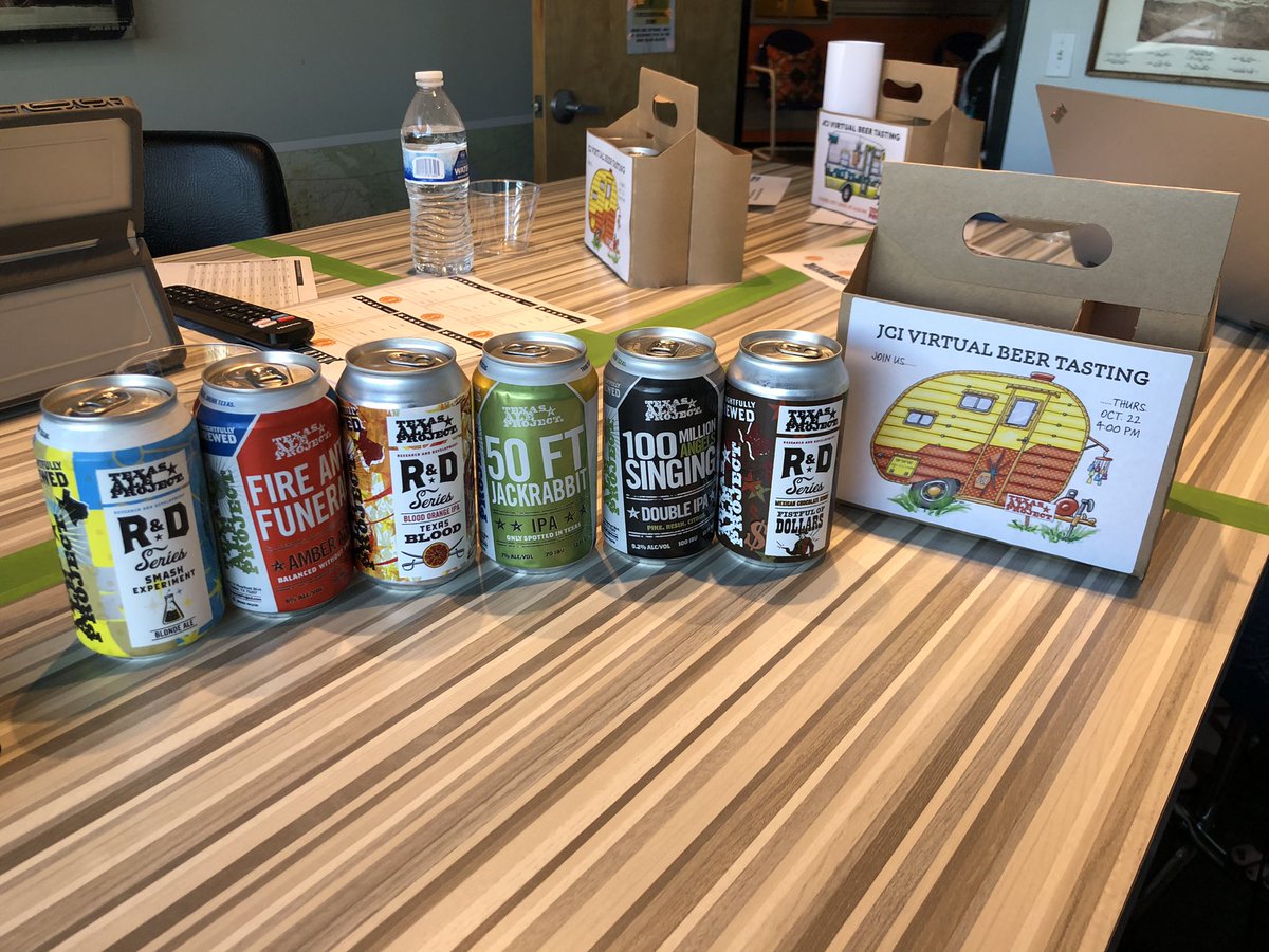 JonesComm's tweet photo. Had a fun time during our virtual beer tasting and it was a great turn out!  Thank you to everyone who join and a big thanks to @texasaleproject for the wonderful beer!  #jonescommercialinteriors #texasaleproject #interiordesign #beertasting https://t.co/ohPyrLYgAV