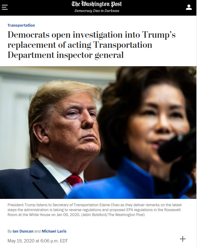 Transportation Secretary Elaine Chao has been more focused on using her agency to help her husband Mitch McConnell get re-elected (she's also under investigation), but she has used her title in pro-Trump opinion pieces in prominent battleground state newspapers this fall. 18/