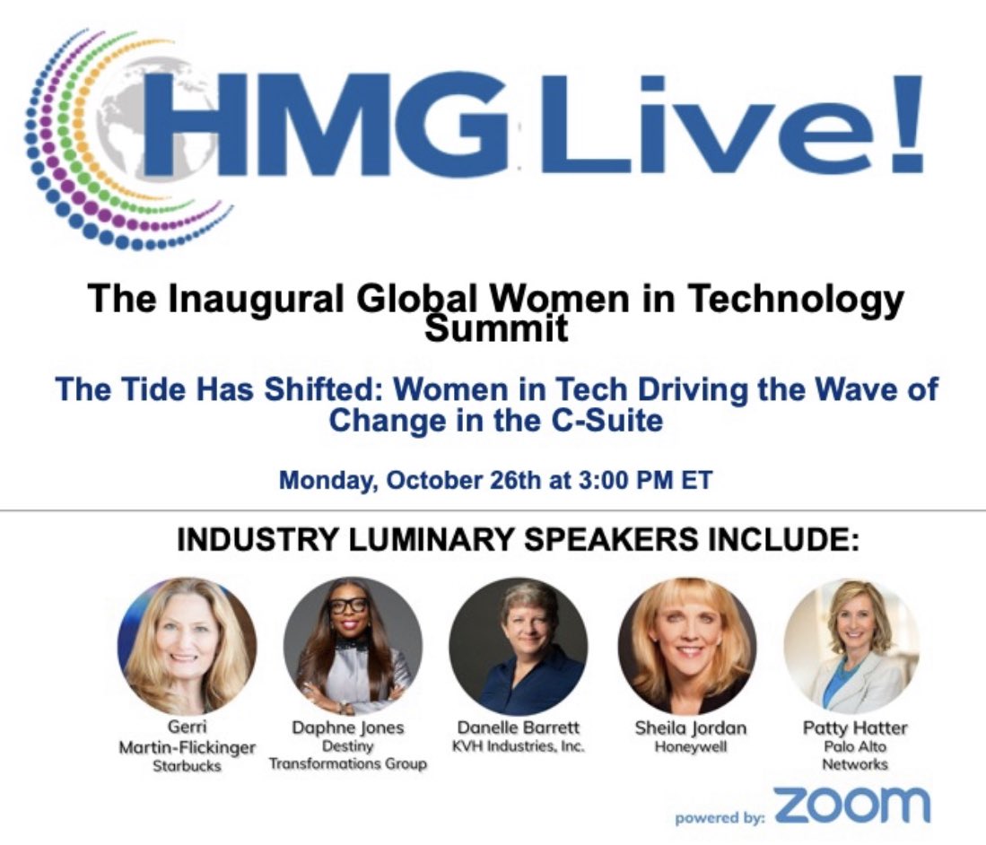 DaphneEJones's tweet photo. Join me for the HMG Live Inaugural Global Women in Technology Summit- Monday, October 26-3pmE. Secure your complimentary spot at https://t.co/wpJBw1K7jR! @HMGStrategy #women #businesswoman #globalwomen #womenintech #womenofcolorintech #womenintechnology #csuite https://t.co/6oxz9QhASv