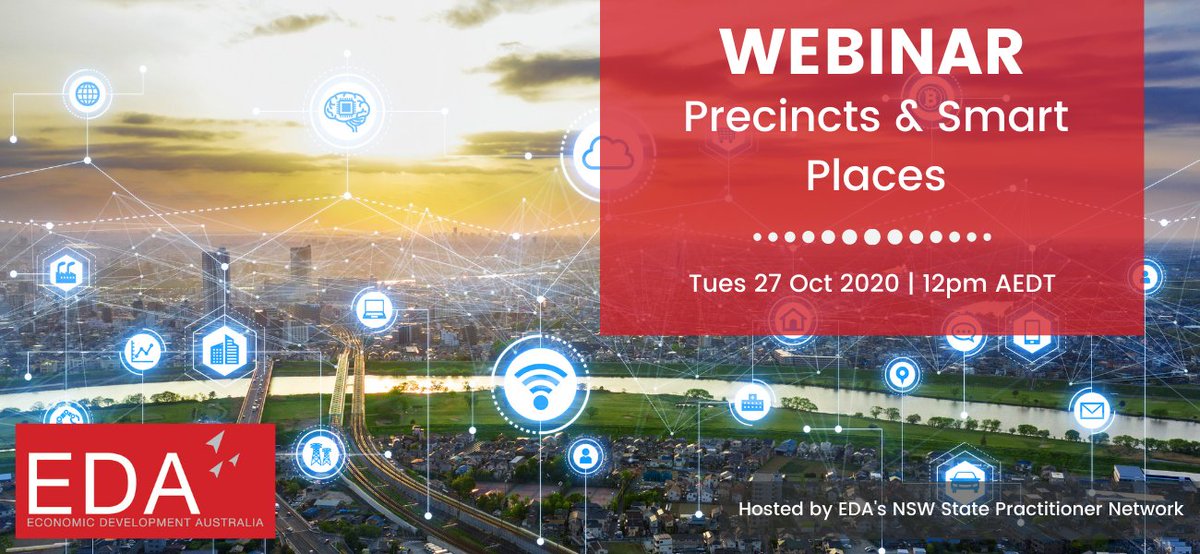 EDAustralia's tweet photo. {LAST CHANCE TO REGISTER!}
Webinar: Precincts &amp; Smart Places - Tues 27 Oct @ 12pm AEDT

Featuring speakers from the NSW Government’s Precincts &amp; Smart Places teams, the Western City Parkland Authority, and a research specialist in urban data analytics.

https://t.co/0nzXWYJu2m https://t.co/m5CCSkKvmW