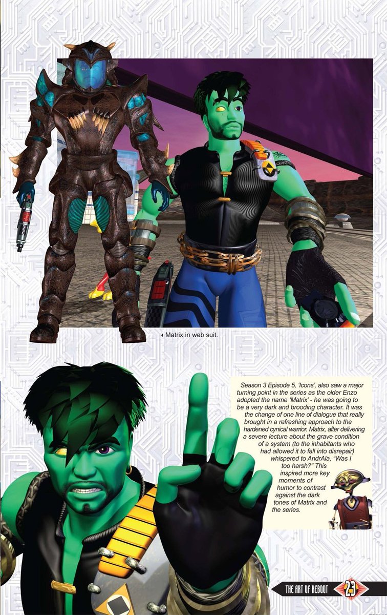 GlitchBob452's tweet image. As requested, here are grown-up #EnzoMatrix&apos;s pages in the #TheArtofReBoot. As I&apos;m sure you all know, #Matrix was voiced by @PaulDobsonVO

You can purchase ($4.99 USD) a digital copy of The Art of #ReBoot here: comixology.com/The-Art-of-ReB…