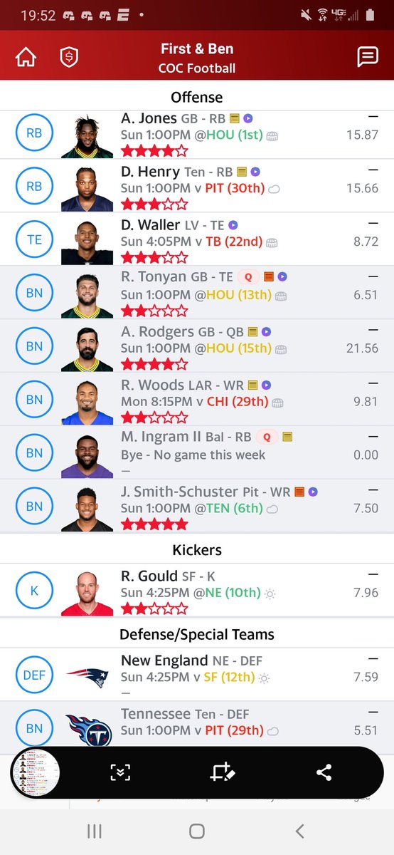 jackieIII's tweet photo. @wyattzworld here is my Fantasy Football team. https://t.co/wBmnaBnCtp