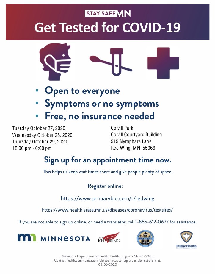 Free COVID testing in Red Wing next week. See details below. ⬇️