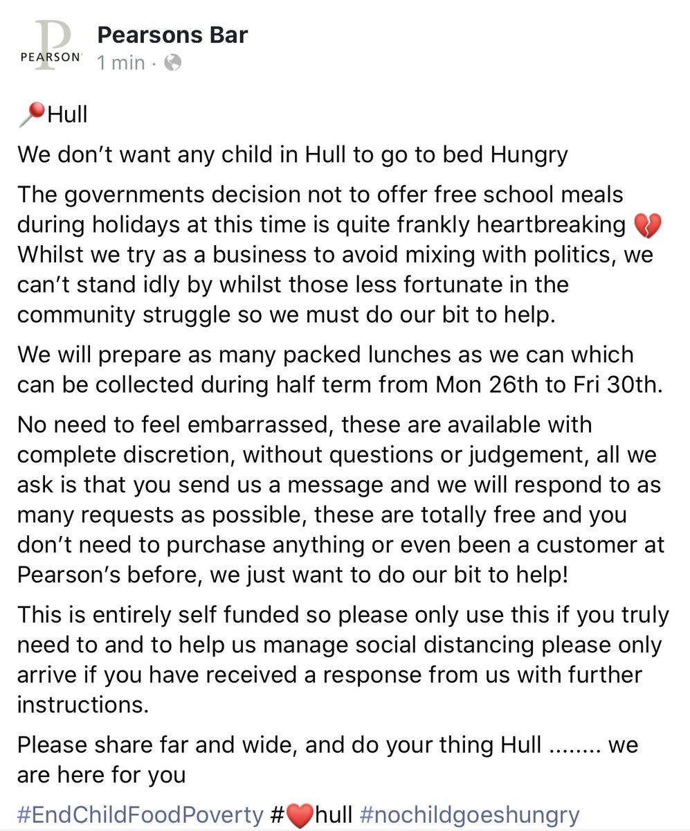 oldzoohull's tweet photo. At Pearson’s we are doing our bit to help Hull by offering free packed lunches during half term to help those in our community who need it the most #ENDCHILDFOODPOVERTY #nochildgoeshungry https://t.co/Nrxsqzsk7h