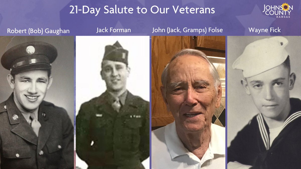 We are continuing the 21-Day Salute to our Veterans leading up to  #VeteransDay. Today, we are honoring four World War II veterans. You can view their profiles at  https://jocogov.org/JoCoHonorsVets . View all veteran profiles featured so far at  https://jocogov.org/all-veteran-salutes  #JoCoHonorsVets 