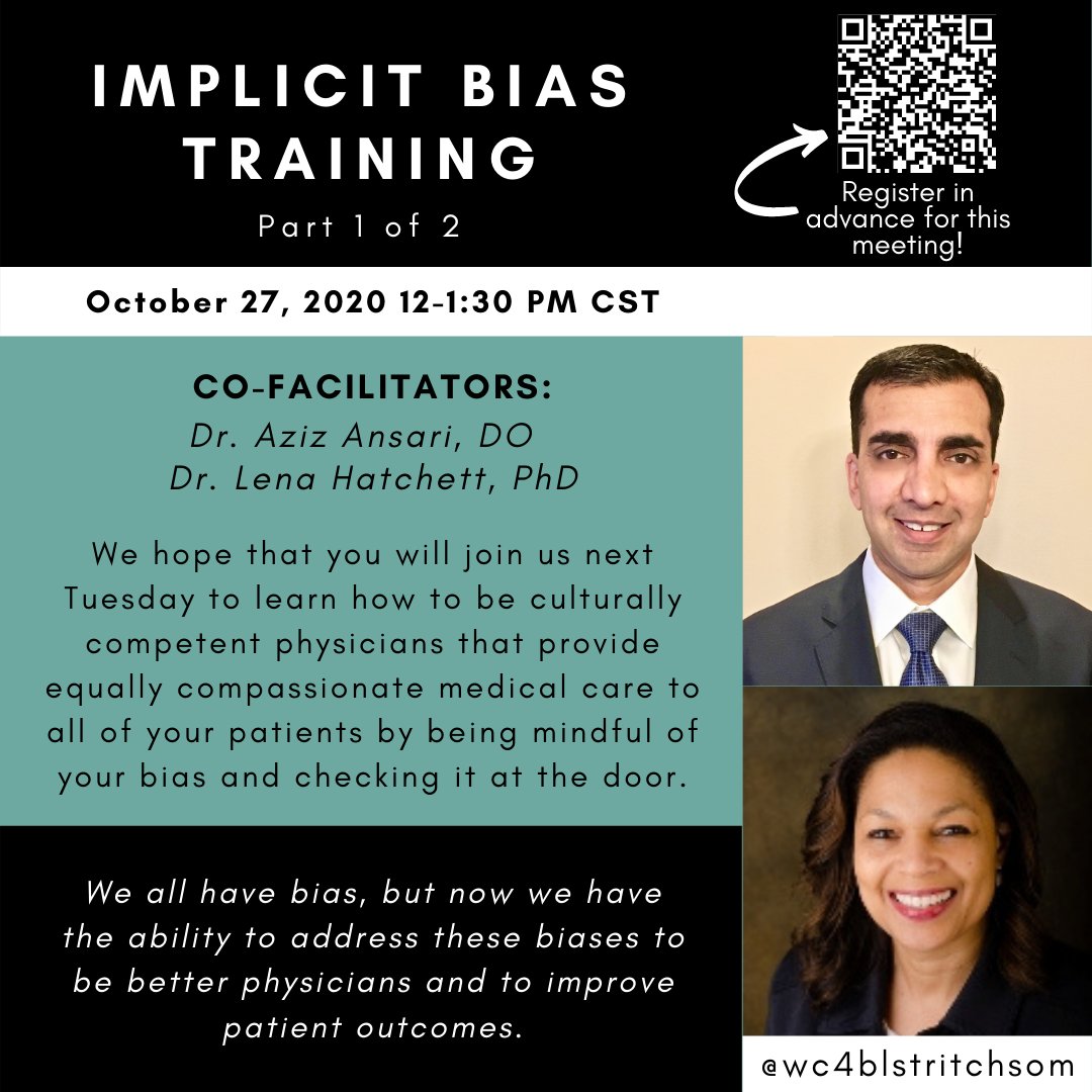 Don't forget to register for part 1/2 of our Implicit Bias Training. We all have bias, but now we have the ability to address these biases to be better physicians and to improve patient outcomes! #implicitbias #healthcare #MedEd #racialjustice