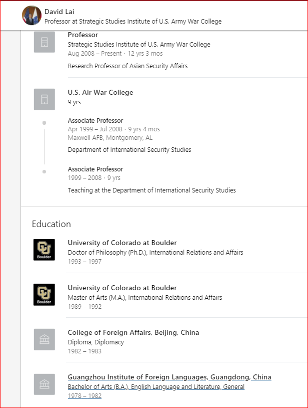 The US Army War College has a Chinese National teaching Asian Security, and writing reports that say we are transitioning power from the US to China. https://publications.armywarcollege.edu/pubs/2166.pdf 