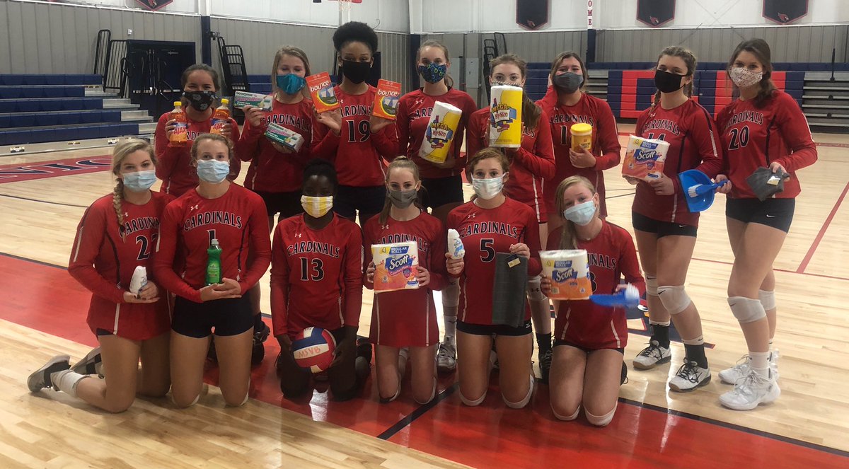 UAcharterschool's tweet photo. Volleyball accepted the challenge and collected household items for the Community Shelter of Union County! Great job girls. #CardinalsCare #UAserves @UAathletics @JZUAHS https://t.co/EsY3UTp3ik