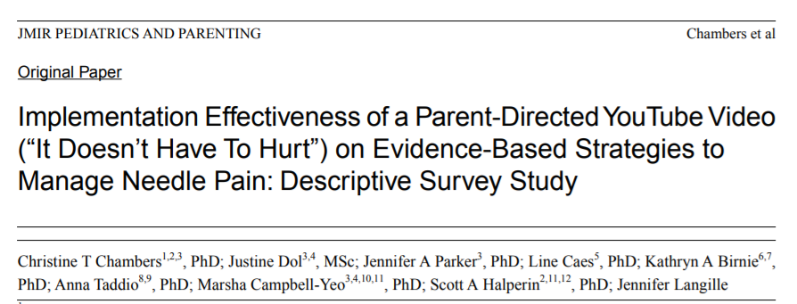 To read more about the research about our  #ItDoesntHaveToHurt video (), check out our paper published in @JMIR:  https://pediatrics.jmir.org/2020/1/e13552/ 