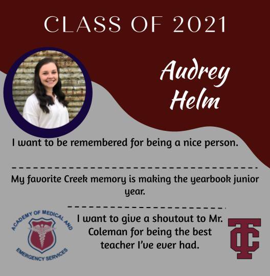 TCHS Senior Spotlights 
#wearecreek #creeknation #centrepkwybuilt #classof21
Submit your info:
bit.ly/tcsenior21 @mrmills_tc @TCHSacademies
