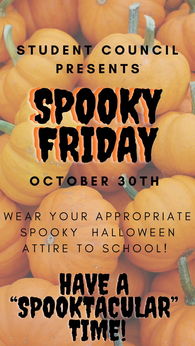 OCTOBER 30TH is Spooky Friday! Come dressed up in your spooky attire! @JCSD_JHSStuCo