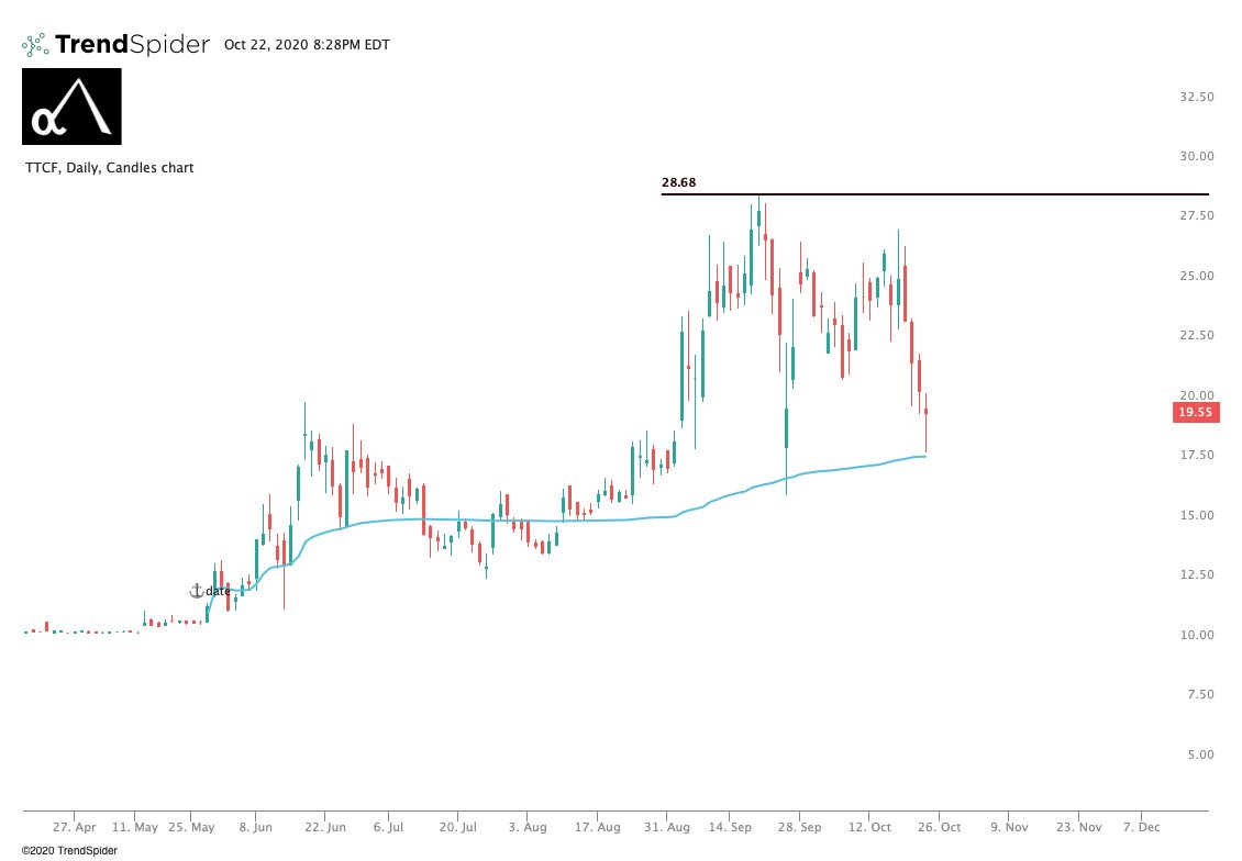  $TTCF. Back to anchored-VWAP. The long term prospects blow  $BYND out of the water comparatively, so finally going to be adding this one back soon personally. Right here at nice support, looks good to me if I can snag it under $18.