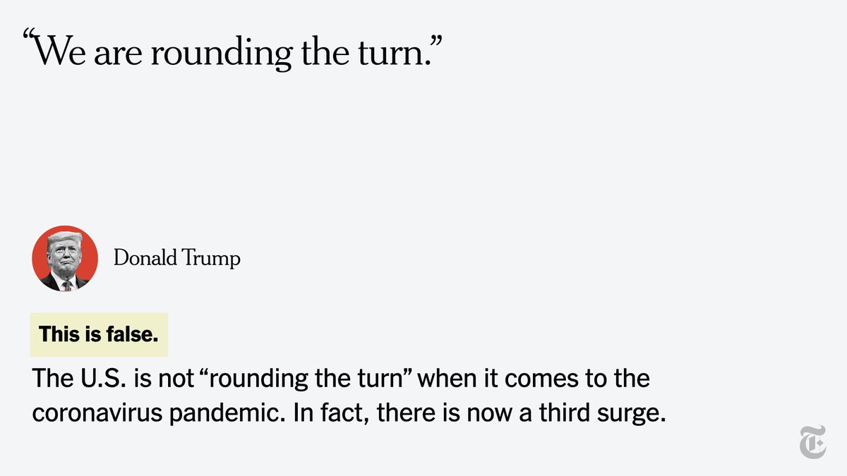 The first question in the final presidential debate was on the coronavirus, and President Trump made a false claim about the state of the outbreak in the U.S.Find all of our fact checks for the  #Debates2020   here.  http://nyti.ms/2IYohH1 