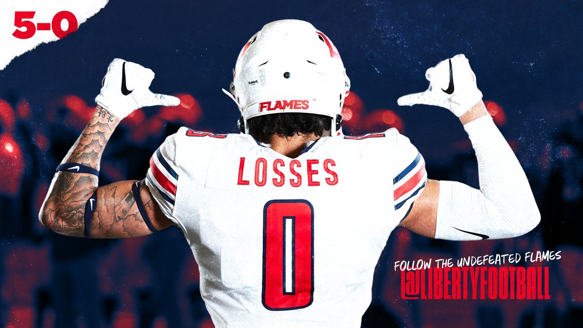 LibertyU's tweet image. Undefeated, 5-0!
Follow @libertyfootball as they go for another W this Saturday. Don’t miss a second of the action! 🏈🔥

#GoFlames #RiseWithUs #TougherTogether