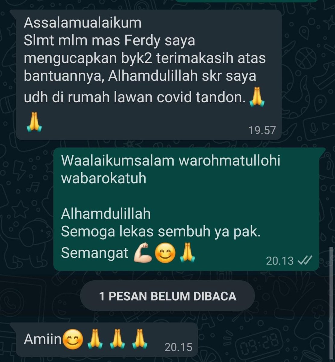 Selasa, 20 Oktober 2020
Membantu salahsatu warga Kedaung Pamulang yang positif covid-19 yang awalnya terkendala ini dan itu untuk dapat ditangani oleh puskesmas &amp; rumah lawan covid ciater.
Alhamdulillah, tidak sampai 24 Jam warga tsb sudah dapat ditangani dengan baik oleh dinkes.