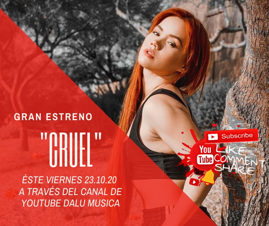 Éste viernes 23.10.20 Gran estreno del #5tosencillo de la extraordinaria cantautora mexicana DALÚ #CRUEL
¡¡NO SE LO PUEDEN PERDER!! A través de este link puedes disfrutar del estreno 👉 https://t.co/HfWU3gEEpm
#NewSingle #Dalú #Musica #singer #MusicVideo
MI LADO CRUEL https://t.co/htsb4pRKWl
