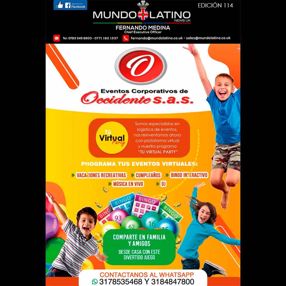 Eventos corporativos de Occidente s.a.s
#eventos #eventosvirtuales #vacaciones #bingo #musica #cumpleaños #colombia #MundoLatinoNewsUK https://t.co/oBb3yOq0LC