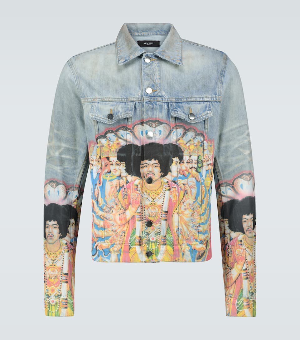 Lucas wesring this Amiri denim printed jacket which has imagery of jimi hendrix among hindu gods on it. For obvious reasons, it’s disrespectful to hindus as the religion is not as aesthetic.