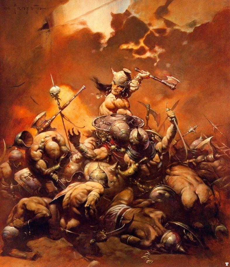 Here's Frazetta's Conan, and Warrior, who needs food, badly.