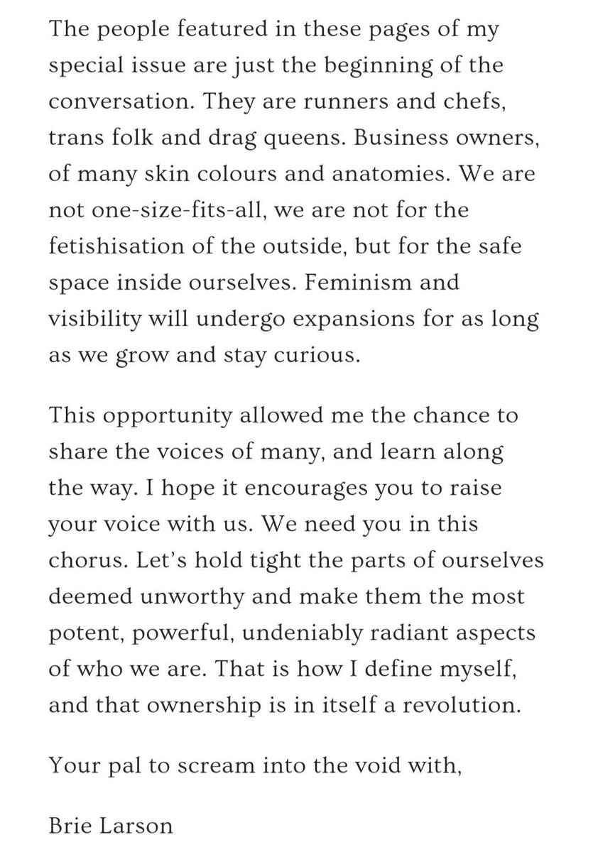 disabled, lgbtq+ should also get the opportunities white people get in hollywood. Thats it! Brie wrote a letter in her magazine interview for  @StylistMagazine back in february about why representation is so important to her!