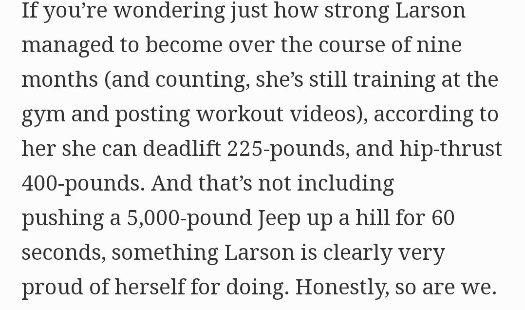 "Brie Larson brags about her fitness routine too much" Brie has really gone through extreme workout sessions, when she started she was really skinny and didnt use to do much physical strenuous activities, so when she started working out for captain marvel, it was so hard-