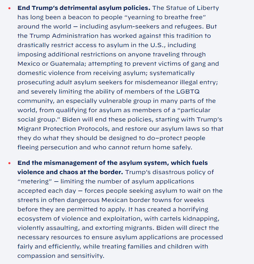 e.g.:  #SCOTUS will be reviewing the  #MPP ("remain in Mexico") policy which has worked in concert with several other major Trump developments to badly immiserate asylum seekers. While Biden promises to end it, actually doing that will be a slog both politically & logistically